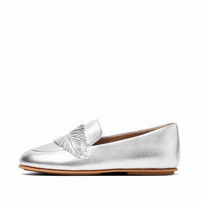 Fitflop Lena Feather Metallic Leather - Loafer Damen - Silber (EWN358104)